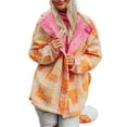 thumbnail image 1 of Women's Orange Checkered Sherpa Hooded Jacket | [ZhiHiMeRi] | (US 12-14)L, 1 of 12