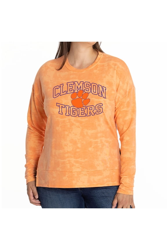 Women's Orange Clemson Tigers Brandy Tie Dye Tri-Blend Long Sleeve Top