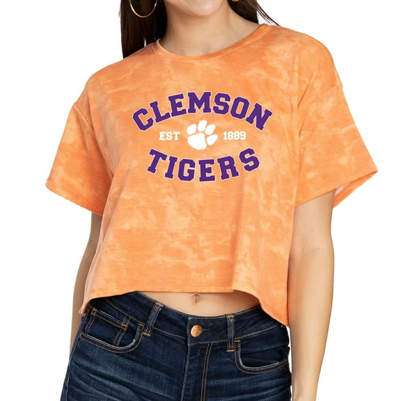 Women's  Orange Clemson Tigers Kimberly Cropped Tie-Dye T-Shirt