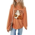 thumbnail image 1 of Women's Orange Halloween Ghost & Pumpkin Bat Print Pullover Sweatshirt - [ZhiHiMeRi] | (US 4-6)S, 1 of 9