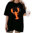 thumbnail image 1 of Women's Orange Lobster "Les Poissons" Graphic T Shirt Seafood Coastal Print Breathable Short Sleeve Round Neck Top Black S-5XL, 1 of 5