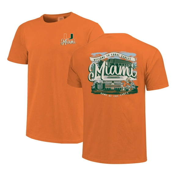 Women's Orange Miami Hurricanes Comfort Colors Campus Scene Drawing Script T-Shirt