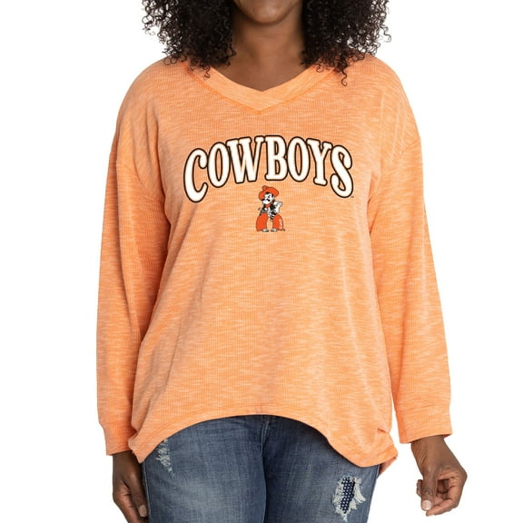 Women's Orange Oklahoma State Cowboys Oversized Bailey Long Sleeve V-Neck Tri-Blend Tunic