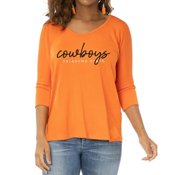 Women's Orange Oklahoma State Cowboys Tamara Scoop Neck 3/4-Sleeve Top