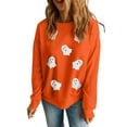 thumbnail image 1 of Women's Orange Sequin Halloween Ghost Patched Drop Shoulder Sweatshirt | [ZhiHiMeRi] | 2XL, 1 of 6
