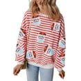 thumbnail image 1 of Women's Orange Stripe Sequin Santa Claus Pattern Christmas Pullover Sweatshirt - [ZhiHiMeRi] | (US 12-14)L, 1 of 7