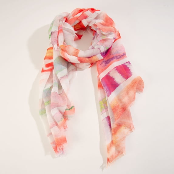 Women's Orange Watercolor Lightweight Striped Scarf by Elsie & Zoey