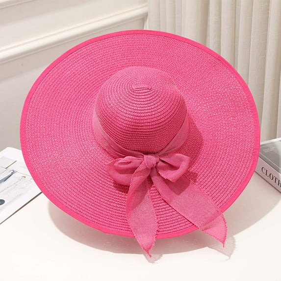 Women's Orange Wide Brim Straw Hat - Summer Beach Vacation Photoshoot Accessories (Foldable & Lightweight) Clearance, Yubnlvae Cap Wide Women’S Hat Sun Eaves Beach Hat , Hot Pink, One Size