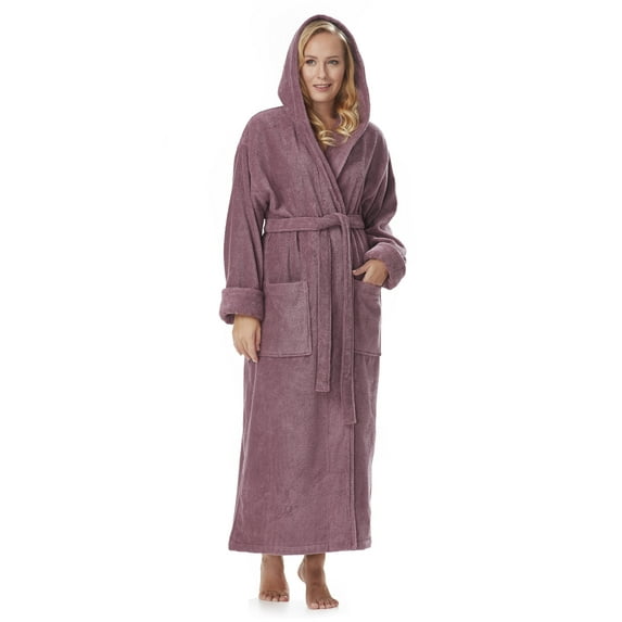 Women's Organic Cotton Hooded Full Length Turkish Bathrobe