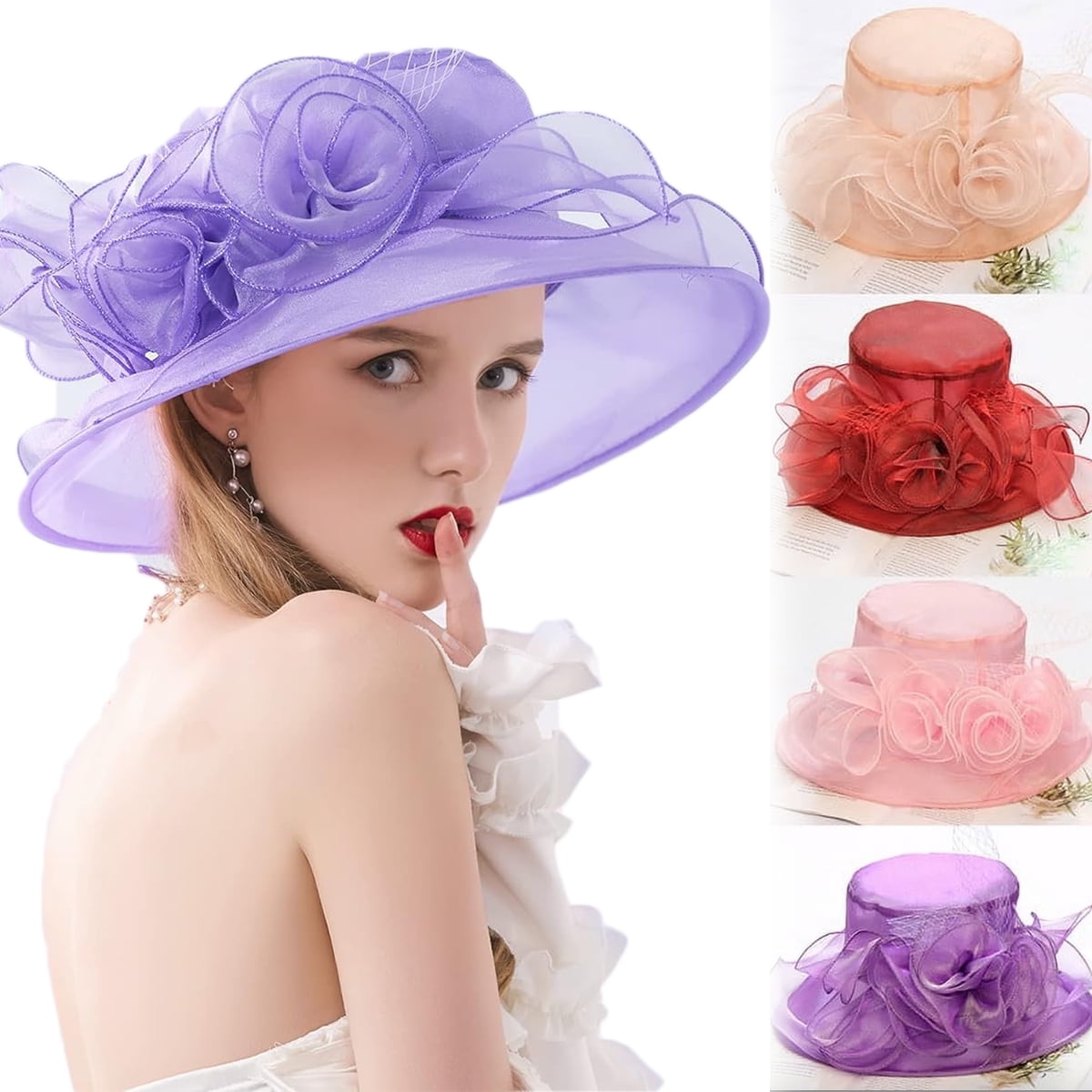 1129 Lady Church Derby Dress Cloche Hat Fascinator Floral Tea Party Wedding Women Derby Church Dress Hat Wide Brim Bucket Hat Fascinator  main image 4