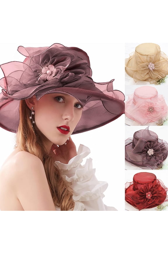 Women’s Organza Derby Tea Party Wedding Fascinator Hat Anti Wide Brim Sun Hats