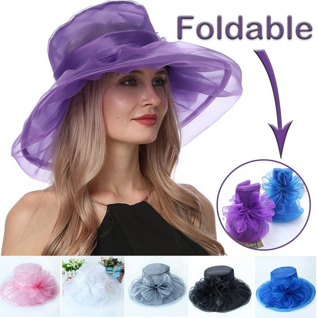 Women's Organza Flower Brim Derby Hat Church Dress Hat Bridal Shower ...