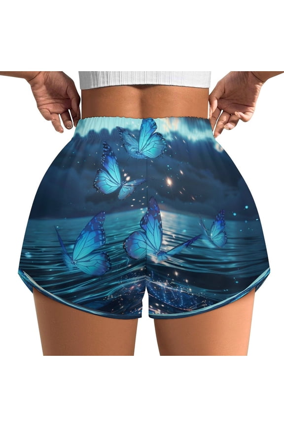 Women's Originals Shorts, Jersey Sports Shorts, Gym Shorts For Women, Butterfly Ocean, L, Plus Size Available