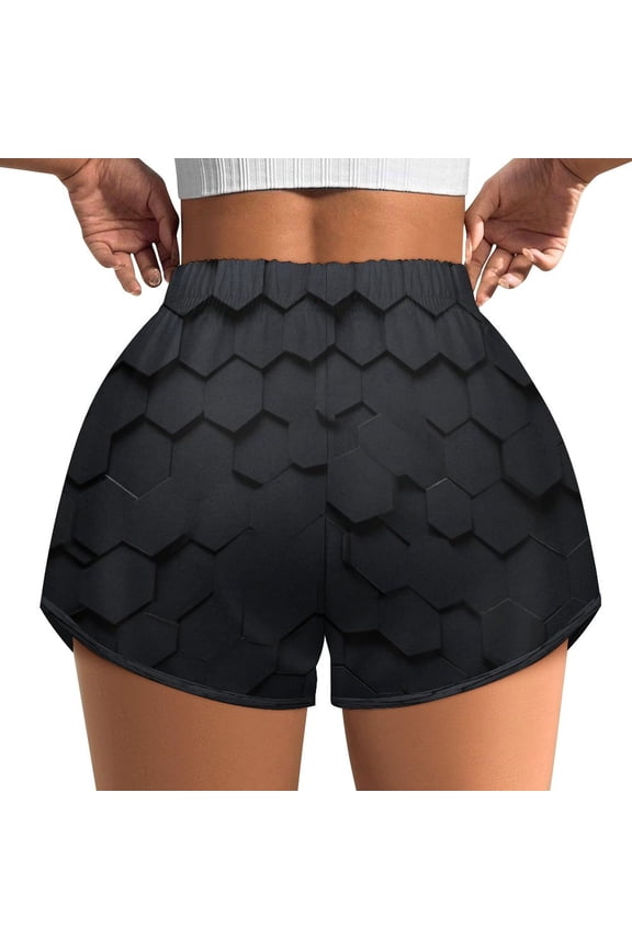 Women's Originals Shorts, Jersey Sports Shorts, Gym Shorts For Women, Dark Hexagonal Shapes, 5XL, Plus Size Available