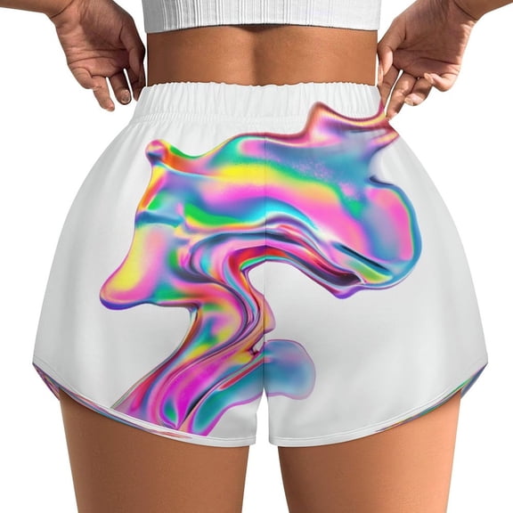 Women's Originals Shorts, Jersey Sports Shorts, Gym Shorts For Women, Iridescent Chrome Fluid Shapes, 5XL, Plus Size Available