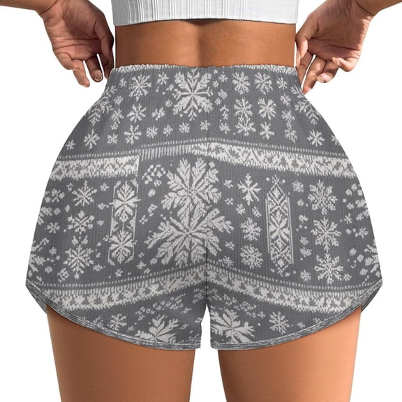 Women's Originals Shorts, Jersey Sports Shorts, Gym Shorts For Women, Knitted Pattern with Snowflakes, XS, Plus Size Available