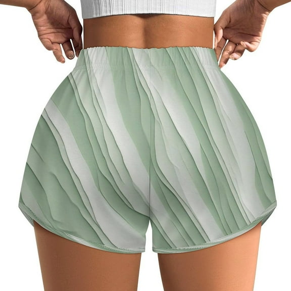 Women's Originals Shorts, Jersey Sports Shorts, Gym Shorts For Women, Light Green White Striped, 5XL, Plus Size Available