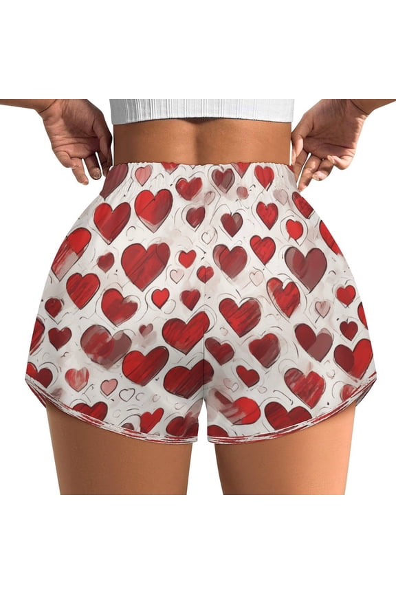 Women's Originals Shorts, Jersey Sports Shorts, Gym Shorts For Women, Red Line Heart Pattern, M, Plus Size Available