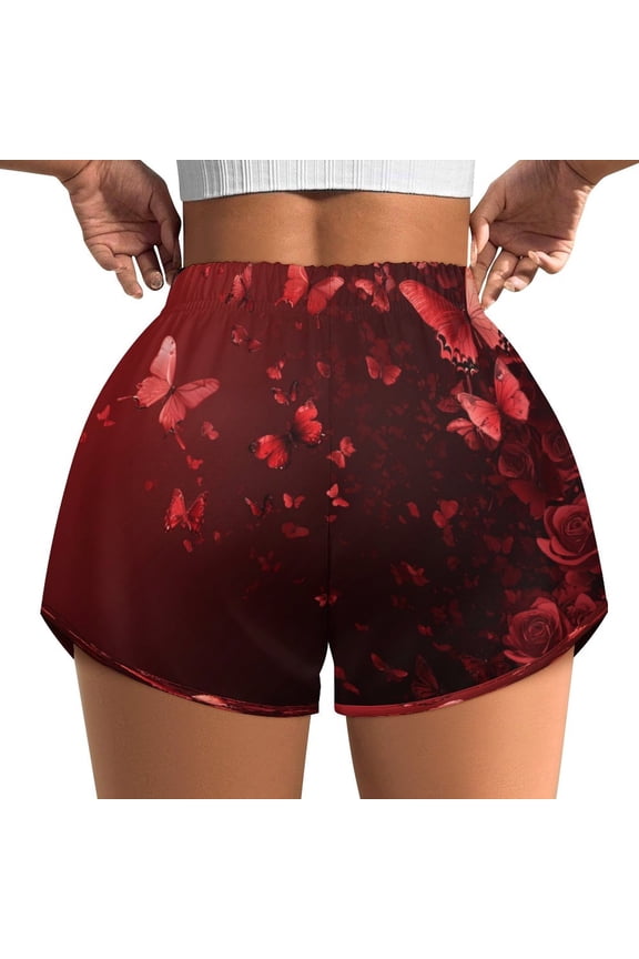 Women's Originals Shorts, Jersey Sports Shorts, Gym Shorts For Women, Red Rose Butterflies, XS, Plus Size Available