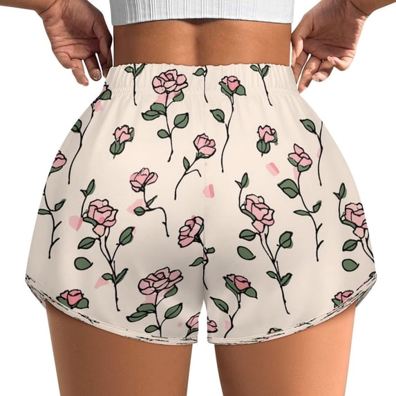 Women's Originals Shorts, Jersey Sports Shorts, Gym Shorts For Women, Rose Illustration, 2XL, Plus Size Available