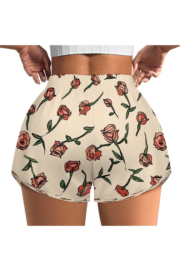 Women's Originals Shorts, Jersey Sports Shorts, Gym Shorts For Women, Rose Illustration, 3XL, Plus Size Available