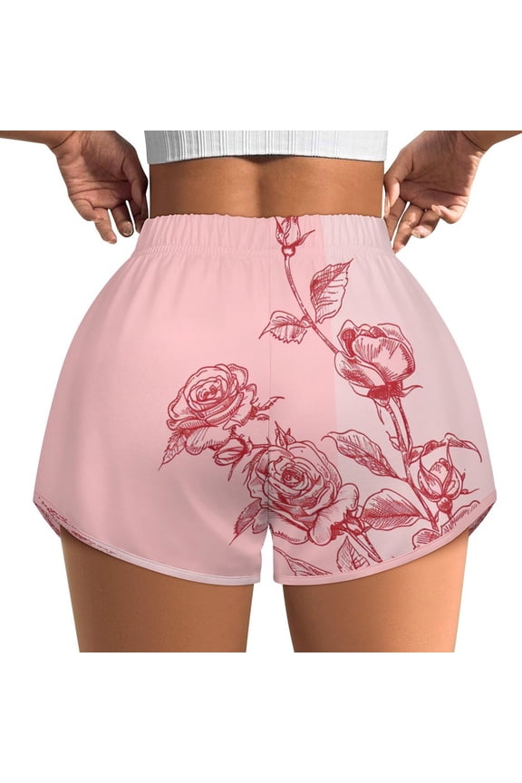 Women's Originals Shorts, Jersey Sports Shorts, Gym Shorts For Women, Rose Illustration, 4XL, Plus Size Available