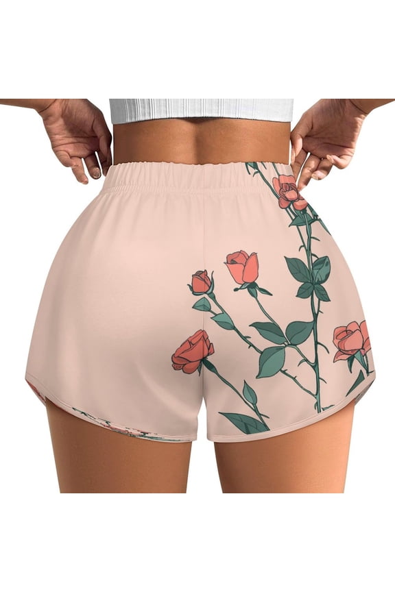 Women's Originals Shorts, Jersey Sports Shorts, Gym Shorts For Women, Rose Illustration, 5XL, Plus Size Available