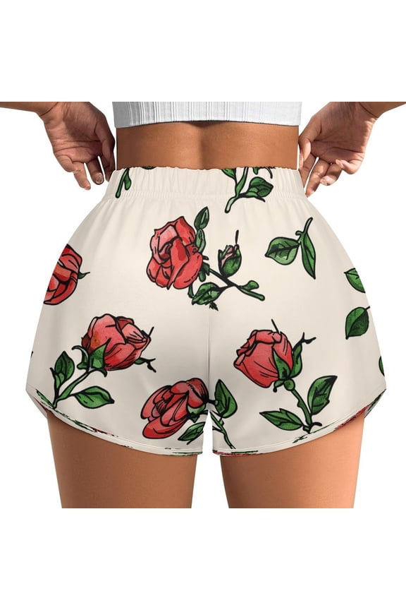 Women's Originals Shorts, Jersey Sports Shorts, Gym Shorts For Women, Rose Illustration, 5XL, Plus Size Available