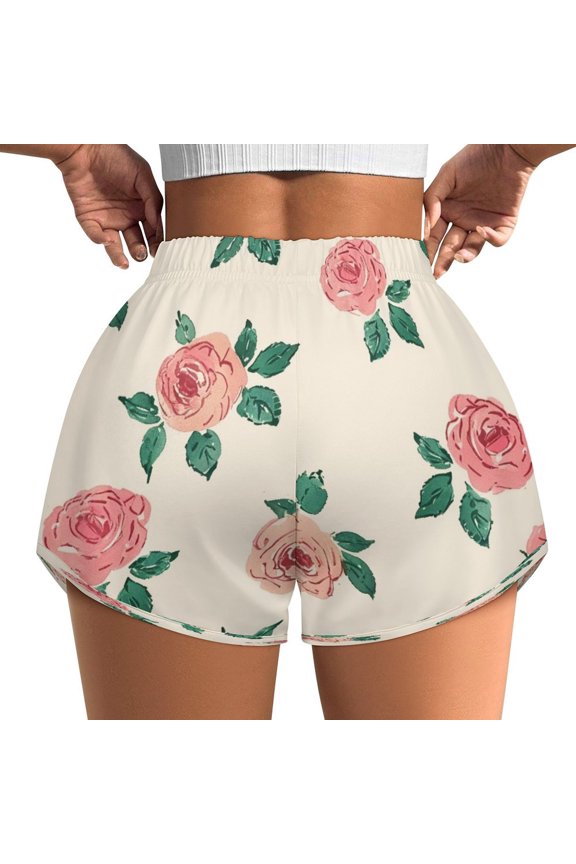 Women's Originals Shorts, Jersey Sports Shorts, Gym Shorts For Women, Rose Illustration, 5XL, Plus Size Available