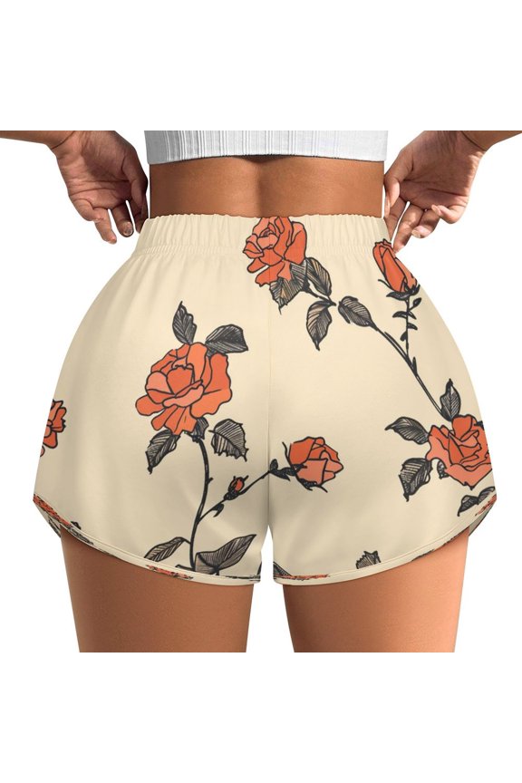 Women's Originals Shorts, Jersey Sports Shorts, Gym Shorts For Women, Rose Illustration, XL, Plus Size Available