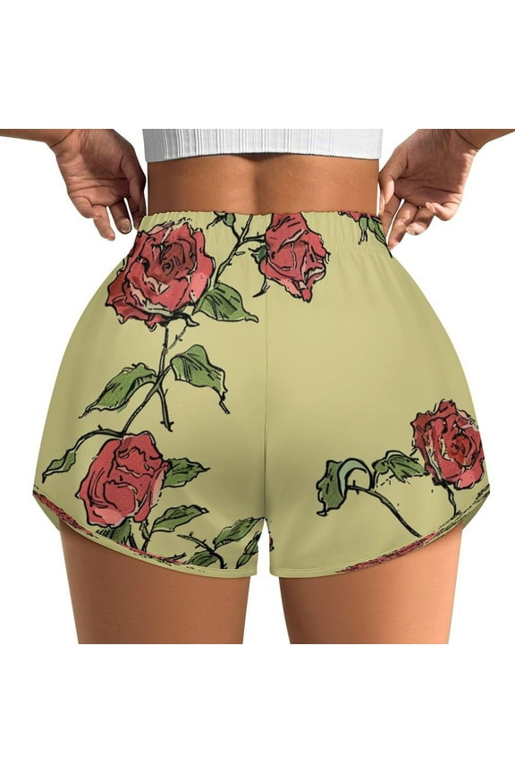 Women's Originals Shorts, Jersey Sports Shorts, Gym Shorts For Women, Rose Illustration, XS, Plus Size Available