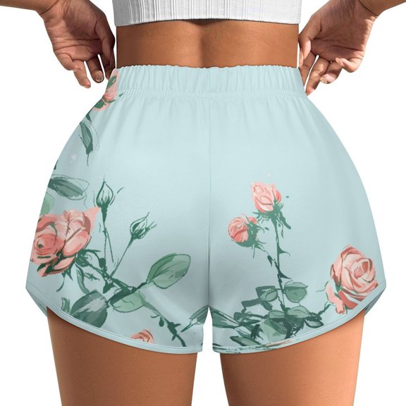 Women's Originals Shorts, Jersey Sports Shorts, Gym Shorts For Women, Rose Pattern, 2XL, Plus Size Available