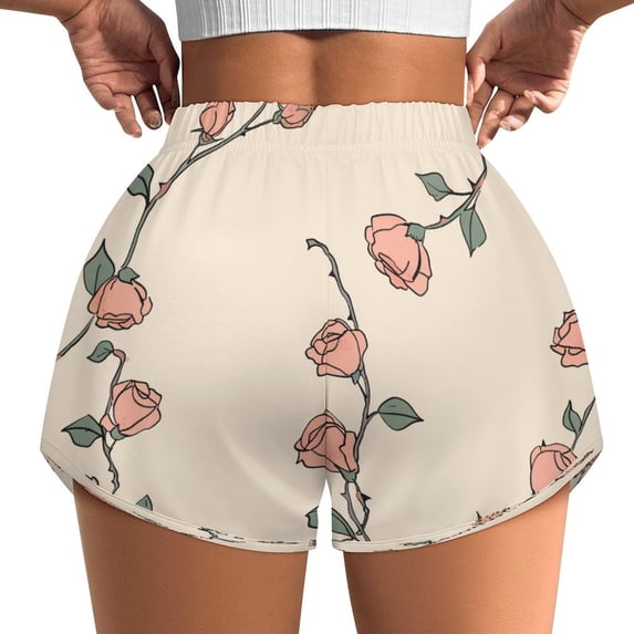 Women's Originals Shorts, Jersey Sports Shorts, Gym Shorts For Women, Rose Pattern, XS, Plus Size Available