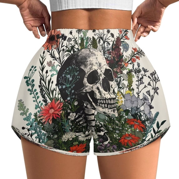Women's Originals Shorts, Jersey Sports Shorts, Gym Shorts For Women, Skull Flowers Illustration, 4XL, Plus Size Available