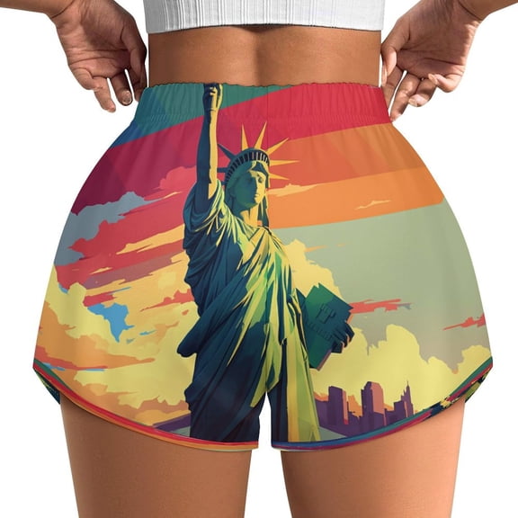 Women's Originals Shorts, Jersey Sports Shorts, Gym Shorts For Women, Statue of Liberty Pride, 2XL, Plus Size Available