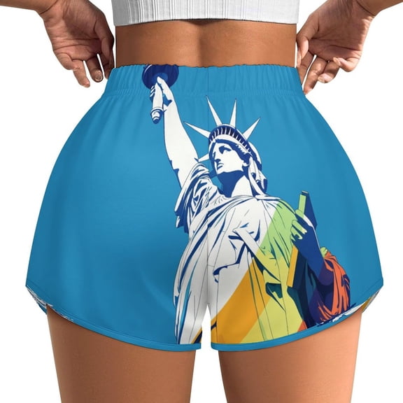 Women's Originals Shorts, Jersey Sports Shorts, Gym Shorts For Women, Statue of Liberty Pride, 4XL, Plus Size Available
