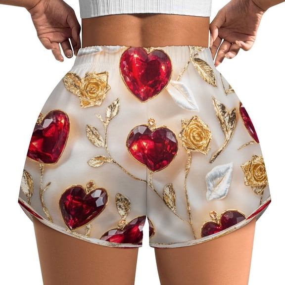 Women's Originals Shorts, Jersey Sports Shorts, Gym Shorts For Women, White Heart Rose, M, Plus Size Available