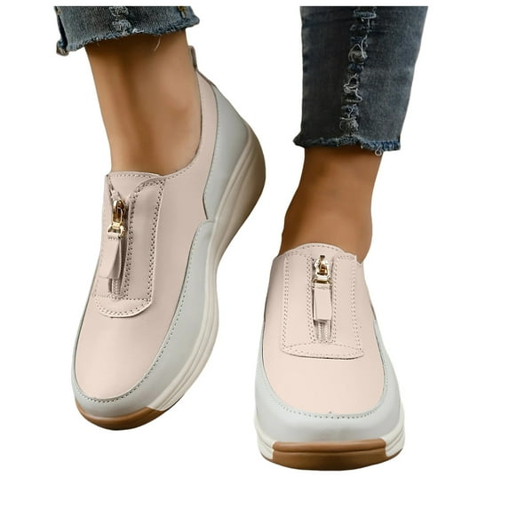 Women's Orthopdic Walking Shoes Comfort Casual Zipper Arch Support Platform Wedge Slip on Work Sneakers