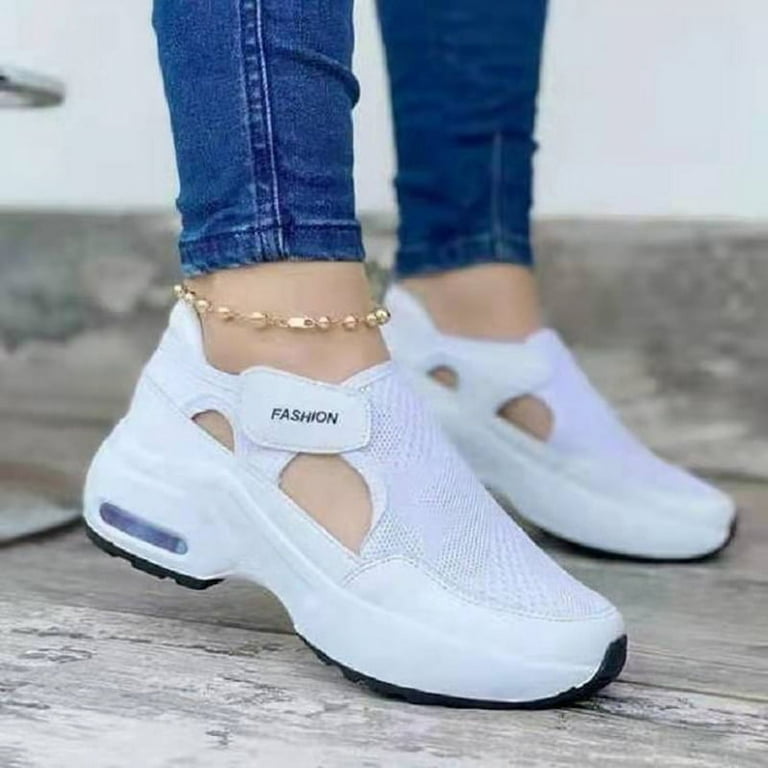 Women's Orthopedic Air Cushioned Sole Flying Woven Sneakers for Couple  Walking Shoes Casual 37 White