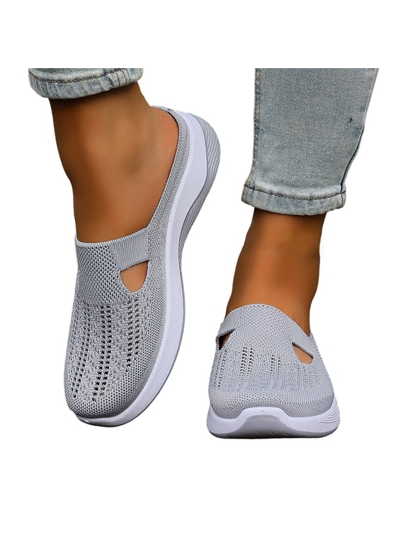 Women's Orthopedic Arch Support Knit Mules Slip On Closed Toe Platform Walking Sneakers Comfort Footwear for Daily Wear