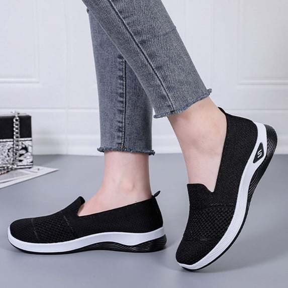 Women's Orthopedic Breathable Shoes Woven Wide Arch Support Slip-On Orthowalk Sneakers Casual Walking Anti-Skid Sports Shoes