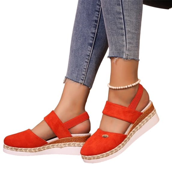 Women's Orthopedic Closed Toe Espadrilles Wedge Sandals Comfortable Elastic Ankle Strap Platform Wedges Sandal for Women 2026 Summer Casual Dress Walking Shoes