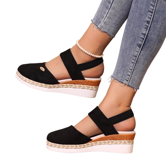 Women's Orthopedic Closed Toe Espadrilles Wedge Sandals Comfortable Elastic Ankle Strap Platform Wedges Sandal for Women 2026 Summer Casual Dress Walking Shoes
