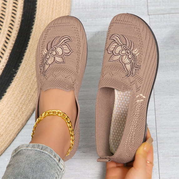 Women's Orthopedic Knit Comfort Loafers Lightweight Mesh Walking Shoes with Arch Support Soft Sole Slip-On Flat for Outdoor Casual Daily Wear,Brown 38