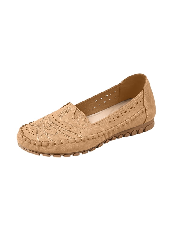 Women's Orthopedic Leather Loafers Comfortable Lightweight Slip-On Flats Casual Comfort Walking Shoes Moccasins Driving Walking Shoes Khaki 8