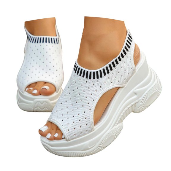 Women's Orthopedic Open Toe Breathable Wedge Sandals Comfortable Elastic Ankle Strap Platform Sandal Summer Athletic Sport Walking Sneakers