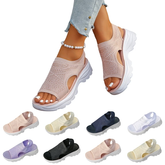 Women's Orthopedic Open Toe Mesh Wedge Sandals Comfortable Elastic Ankle Strap Breathable Platform Sandal Summer Athletic Sport Walking Beach Sneakers 36