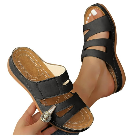 Women's Orthopedic Platform Sandals Comfortable Slip-On Open Toe Wedge Slides for Summer Walking, Casual Arch Support Shoes with Cushioned Sole