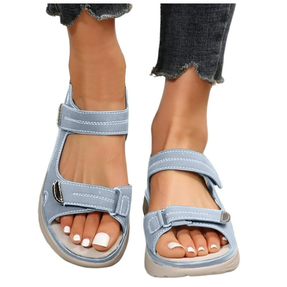 Women's Orthopedic Platform Sandals Comfortable Slip on Open Toe Wedge Slides Summer Walking Casual Arch Support Shoes with Cushioned Sole 2-Light Blue Size 8.5