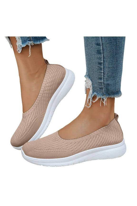 Women's Orthopedic Platform Slip on Walking Shoes Comfortable Knitted Arch Support Nursing Work Flat Sneakers